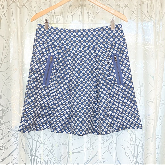 Anthropologie Maeve blue white print high rise fourth street swing pleated skirt - Picture 4 of 7